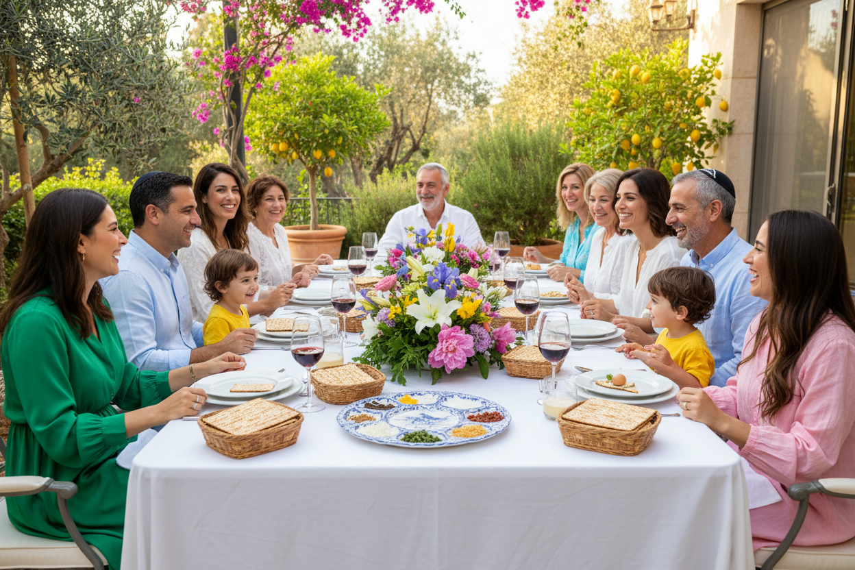 משפחה בארוחת פסח - תמונה ראשית למאמר "פסח במרפסת או בגינה"