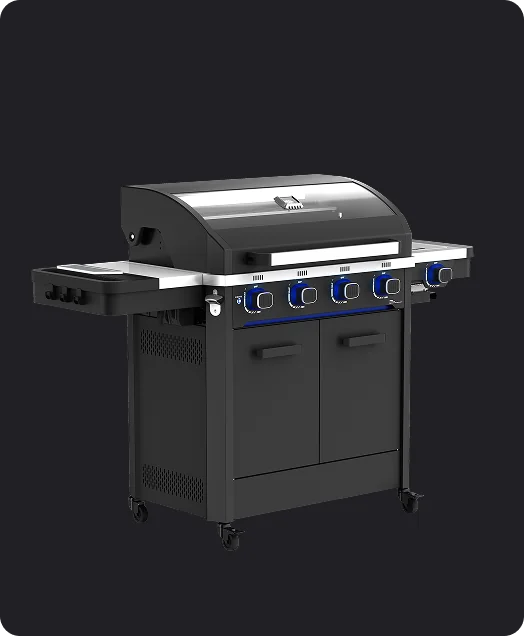 Rock 4 Burners Gas BBQ with Side Burner & Glass Lid