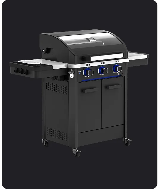 Rock 3 Burners Gas BBQ with Glass Lid & Cabinet